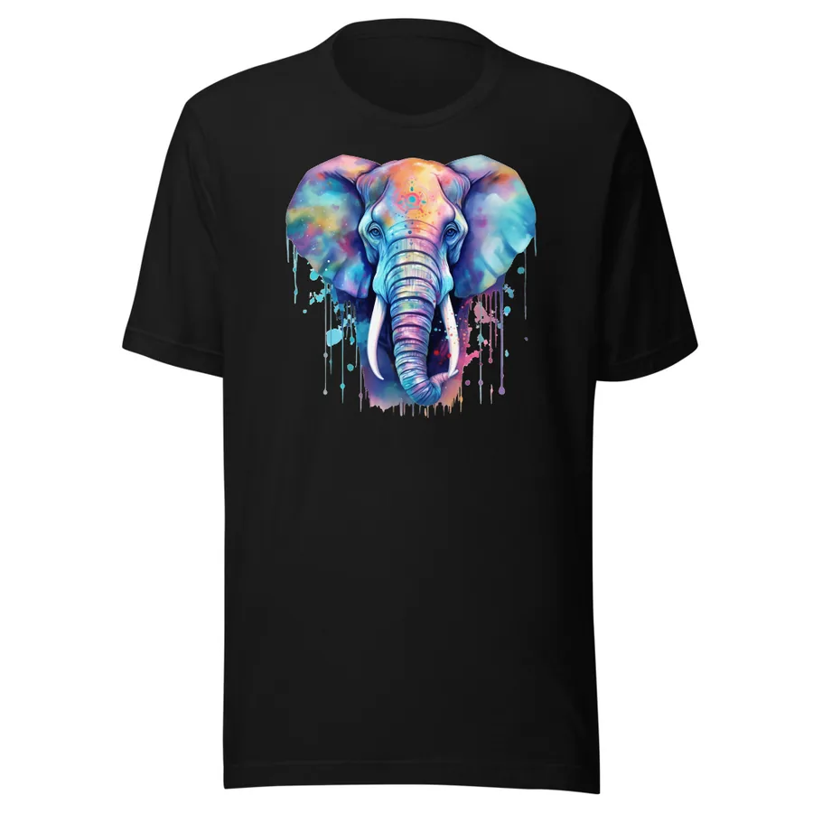 Rainbow Drip Elephant on Black
